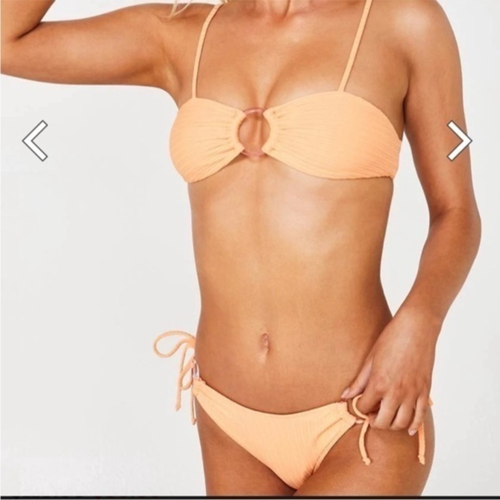 For Love and Lemons Daiquiri Ring Bottom Bikini Swim Ribbed Knit Orange Medium